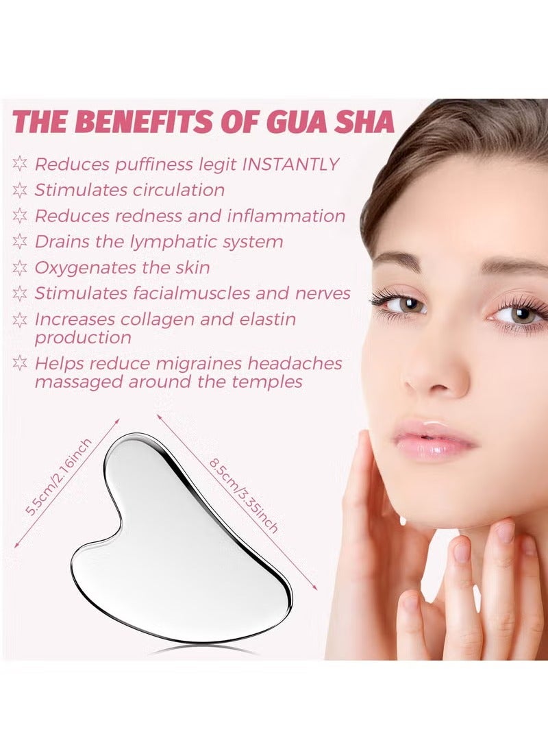 Loquat Gua Sha Facial Tool, Stainless Steel GuaSha Face Lift Massage Beauty Metal Skin Care Board Scraping Self Skincare Lymphatic Drainage Massager Lift Anti-Aging  Wrinkles Jawline Exerciser Tools - Image 2