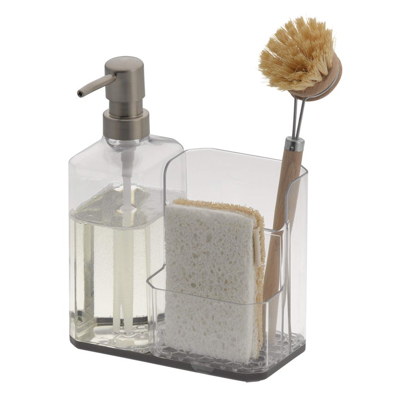 Spectrum Spectrum Diversified Hexa Kitchen Refillable Soap Pump  Sponge  Easy-Clean Sink Organization & Dish Brush Holder with Removable Base  Clear & Gray  - Image 3