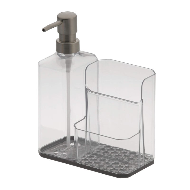 Spectrum Spectrum Diversified Hexa Kitchen Refillable Soap Pump  Sponge  Easy-Clean Sink Organization & Dish Brush Holder with Removable Base  Clear & Gray  - Image 1