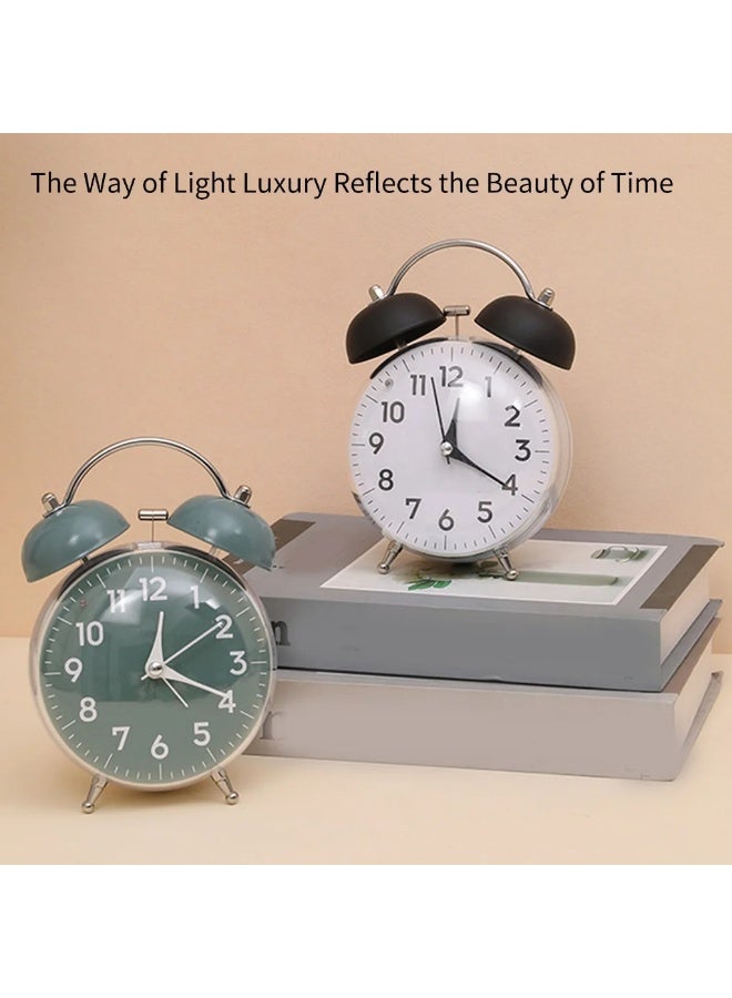 ساعة منبه عالية الصوت على شكل جرس مزدوج مع ضوء ليلي ناعم وساعة منبه للطلاب لتزيين المنزل وغرفة النوم والمكتب ( اسود) - Image 5