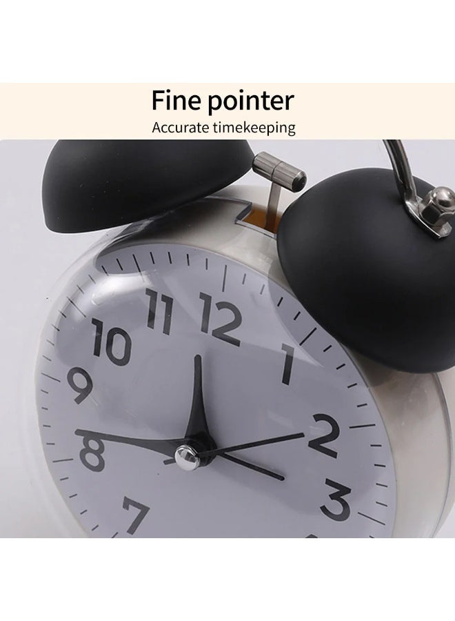 ساعة منبه عالية الصوت على شكل جرس مزدوج مع ضوء ليلي ناعم وساعة منبه للطلاب لتزيين المنزل وغرفة النوم والمكتب ( اسود) - Image 3