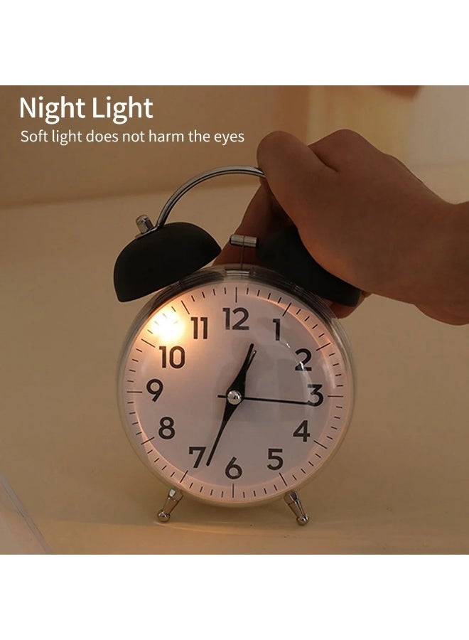 ساعة منبه عالية الصوت على شكل جرس مزدوج مع ضوء ليلي ناعم وساعة منبه للطلاب لتزيين المنزل وغرفة النوم والمكتب ( اسود) - Image 4