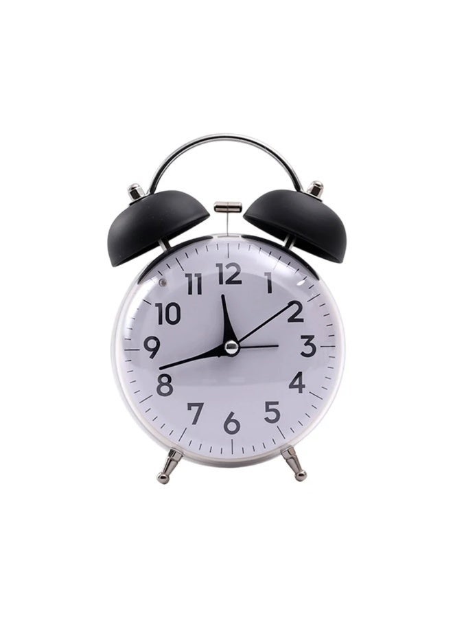 ساعة منبه عالية الصوت على شكل جرس مزدوج مع ضوء ليلي ناعم وساعة منبه للطلاب لتزيين المنزل وغرفة النوم والمكتب ( اسود) - Image 1