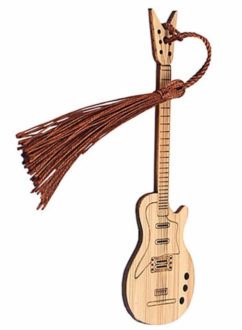 KASTWAVE Guitar Shape Book Marker, Wooden Tassel Bookmark Bamboo Bookmark Vintage Personalized Book Marker Art Craft Decor Gift for Birthday - Image 1