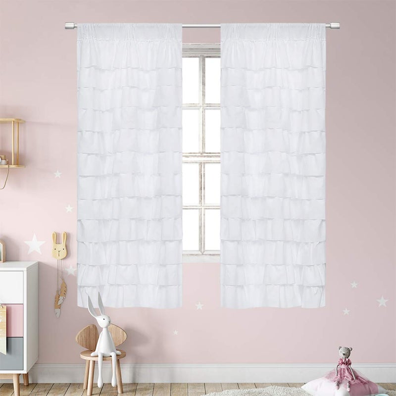 WestWeir White Ruffle Curtains Set of 2Girls Living Room 63 inches LengthFarmhouse Textured Curtain for NurseryBabyKidsTeenToddlerGypsy Ruffled Window Panels