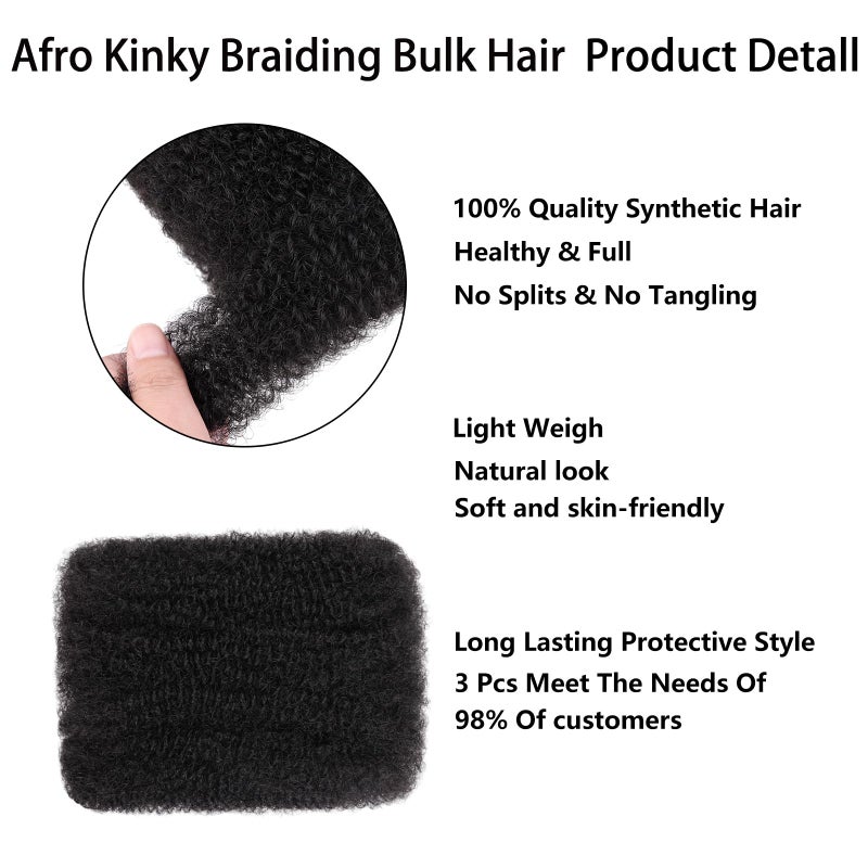 Xtrend 16 Inch 3 Bundles 90g Natural Black Afro Kinky Curly Braiding Bulk Hair For Mini Braiding Twists ï¼ŒAfro Kinkys Bulk Synthetic Hair For Micro Spring Twistï¼ŒDreadlock Extensions Repair Locs Women - Image 3