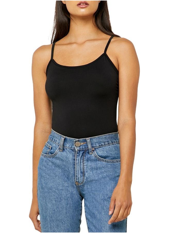 Nileton - Basic Tank Top Spaghetti Strap Cotton - Black - Image 1