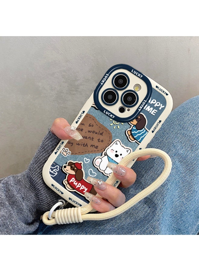 NIBEMINENT Protective TPU Case Cover For iPhone 15, Cowboy Cloth Dog Single Shell With Lanyard - Image 1