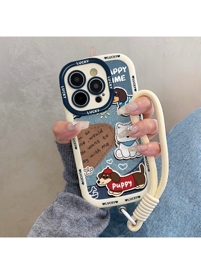 NIBEMINENT Protective TPU Case Cover For iPhone 15, Cowboy Cloth Dog Single Shell With Lanyard - Image 2