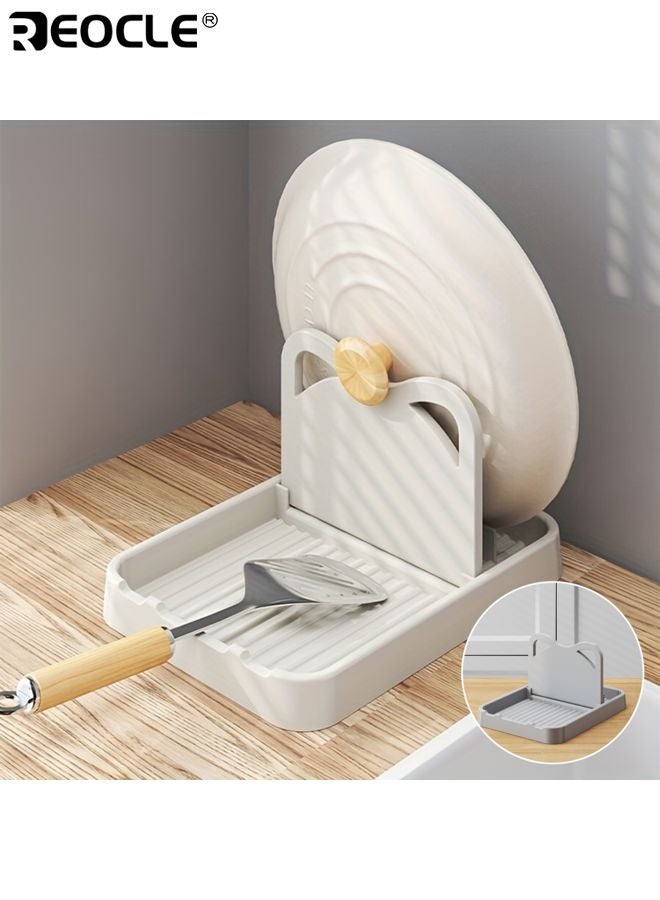 REOCLE Cat Ear Pot Lid Rack with Foldable Design and Wall Mount Option Multi Functional Kitchen Organizer with Vertical Storage for Spatula Cutting Board - Image 1