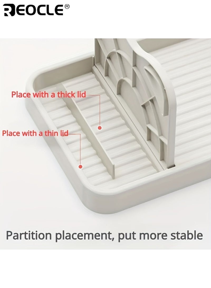 REOCLE Cat Ear Pot Lid Rack with Foldable Design and Wall Mount Option Multi Functional Kitchen Organizer with Vertical Storage for Spatula Cutting Board - Image 3