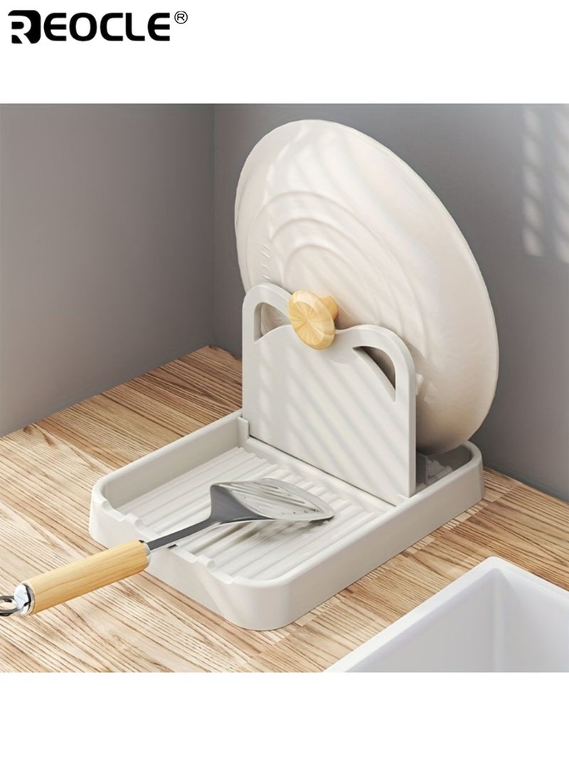 REOCLE Cat Ear Pot Lid Rack with Foldable Design and Wall Mount Option Multi Functional Kitchen Organizer with Vertical Storage for Spatula Cutting Board - Image 5