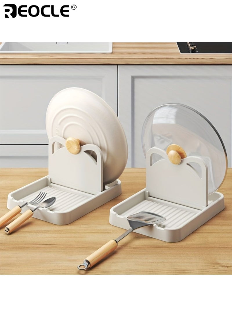 REOCLE Cat Ear Pot Lid Rack with Foldable Design and Wall Mount Option Multi Functional Kitchen Organizer with Vertical Storage for Spatula Cutting Board - Image 2