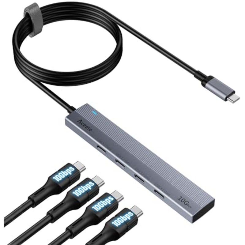 USB C Hub 10Gbps, 4 Port USB 3.2 Gen 2 Hub, USBC to USB-C Hub with 60cm/2ft Long Extension Cable, USBC Adapter Data Hub for MacBook Pro, MacBook, Samsung Chromebook and More - Image 1