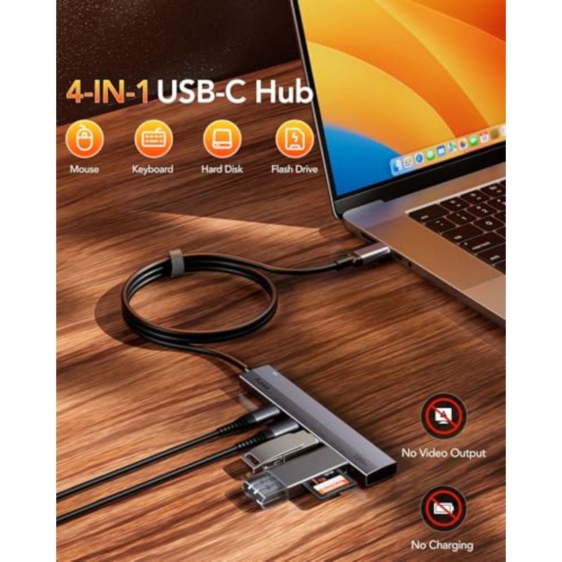 USB C Hub 10Gbps, 4 Port USB 3.2 Gen 2 Hub, USBC to USB-C Hub with 60cm/2ft Long Extension Cable, USBC Adapter Data Hub for MacBook Pro, MacBook, Samsung Chromebook and More - Image 2