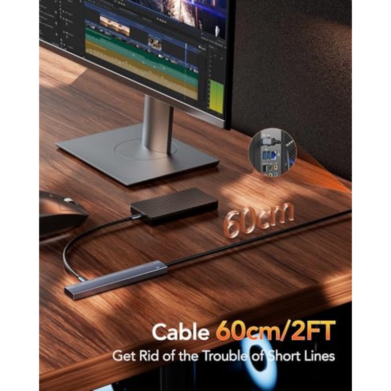 USB C Hub 10Gbps, 4 Port USB 3.2 Gen 2 Hub, USBC to USB-C Hub with 60cm/2ft Long Extension Cable, USBC Adapter Data Hub for MacBook Pro, MacBook, Samsung Chromebook and More - Image 3