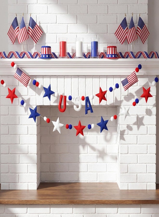 Mindsoft 2 Pcs American Anniversary Felt Banner 250th Patriotic 4th of July USA Pom Pom Garland Star Flag Red Blue White Garland Hanging Ball Ornaments for Independence Memorial Party Decoration - Image 4