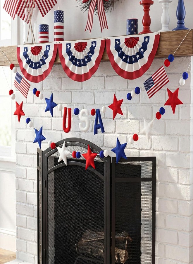 Mindsoft 2 Pcs American Anniversary Felt Banner 250th Patriotic 4th of July USA Pom Pom Garland Star Flag Red Blue White Garland Hanging Ball Ornaments for Independence Memorial Party Decoration - Image 1