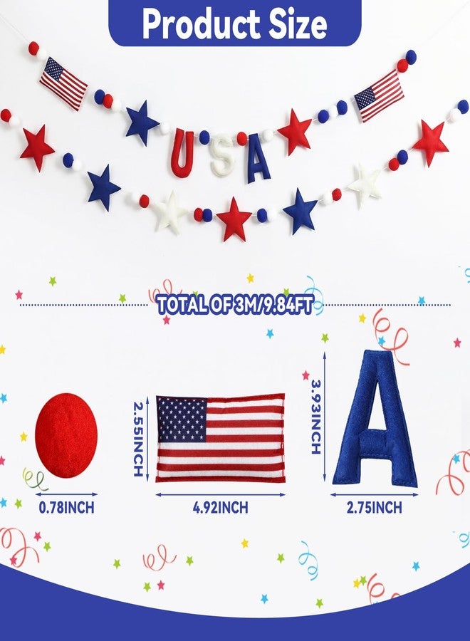 Mindsoft 2 Pcs American Anniversary Felt Banner 250th Patriotic 4th of July USA Pom Pom Garland Star Flag Red Blue White Garland Hanging Ball Ornaments for Independence Memorial Party Decoration - Image 2