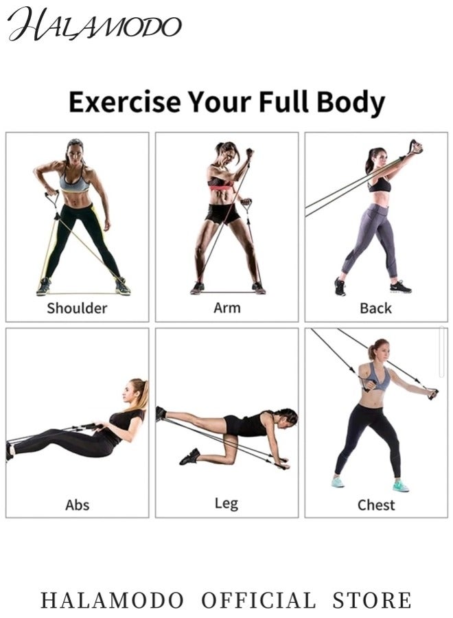 HALAMODO 11 PCS Resistance Band Set Exercise Resistance Bands with Handles for Men and Women Fitness Exercise Bands for Yoga Pilates Physical Therapy Home Workout Set with Door Anchor Ankle Straps Carry Bag - Image 3