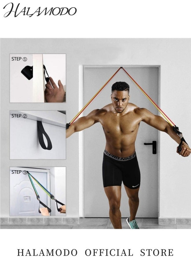 HALAMODO 11 PCS Resistance Band Set Exercise Resistance Bands with Handles for Men and Women Fitness Exercise Bands for Yoga Pilates Physical Therapy Home Workout Set with Door Anchor Ankle Straps Carry Bag - Image 5