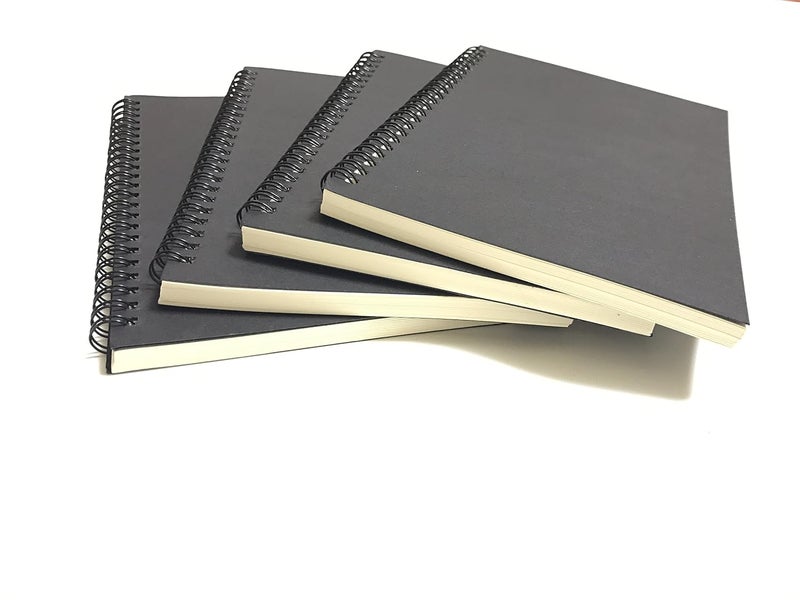 VEEPPO Spiral Sketch Notebook Pack Black Kraft Cardboard Cover White Blank Paper Wirebound JournalDiaryDiy AlbumScrapbook Notebook Black Cover White PaperPack Of 4 14 X 21Cm 100 Pages - Image 1