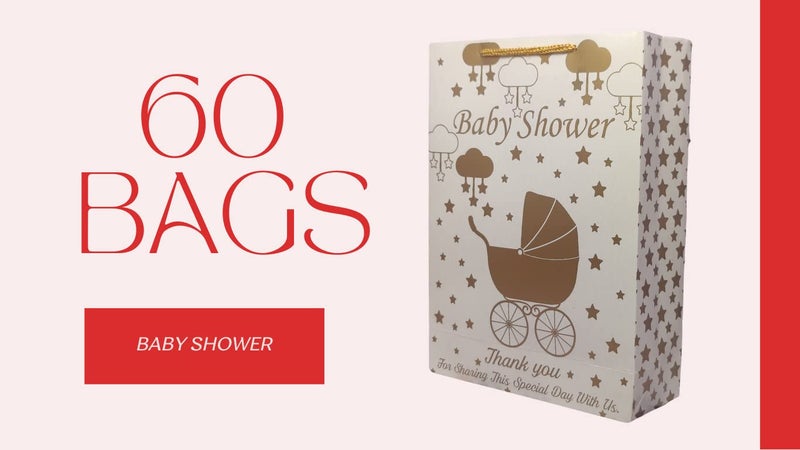 TASCHE Trolly Baby Shower Design Printed Paper Gift Carry Bags | Gift Bags For Return Gifts, Baby Shower Holiday Presents (11 * 8 * 3 Inches) (Pack Of 60, Gold) - Image 3