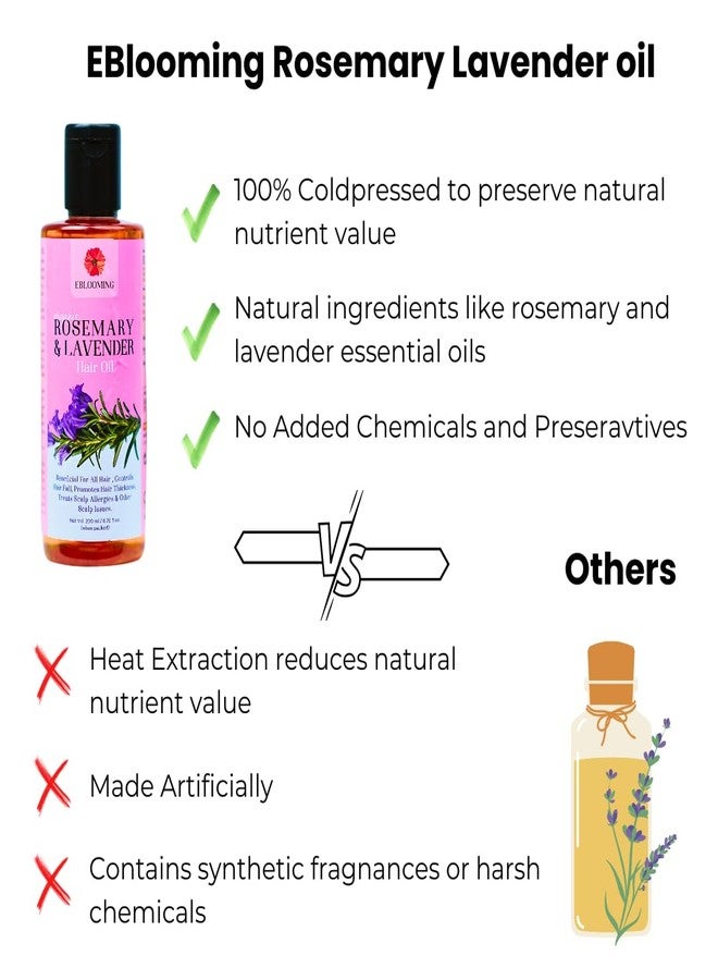 Eblooming Rosemary Lavender Hair Oil - 200ml, Promotes Healthy Hair, Scalp, and Hair Roots, Pure & Natural Cold-Pressed Oil - Image 5