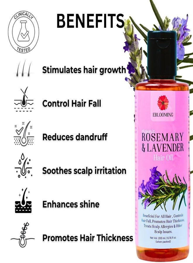 Eblooming Rosemary Lavender Hair Oil - 200ml, Promotes Healthy Hair, Scalp, and Hair Roots, Pure & Natural Cold-Pressed Oil - Image 3