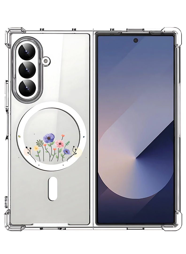 Theodor Magnetic Case for Samsung Galaxy Z Fold 7 Compatible with MagSafe Wireless Charging, Shockproof Phone Bumper Cover Flower and bees - Image 1