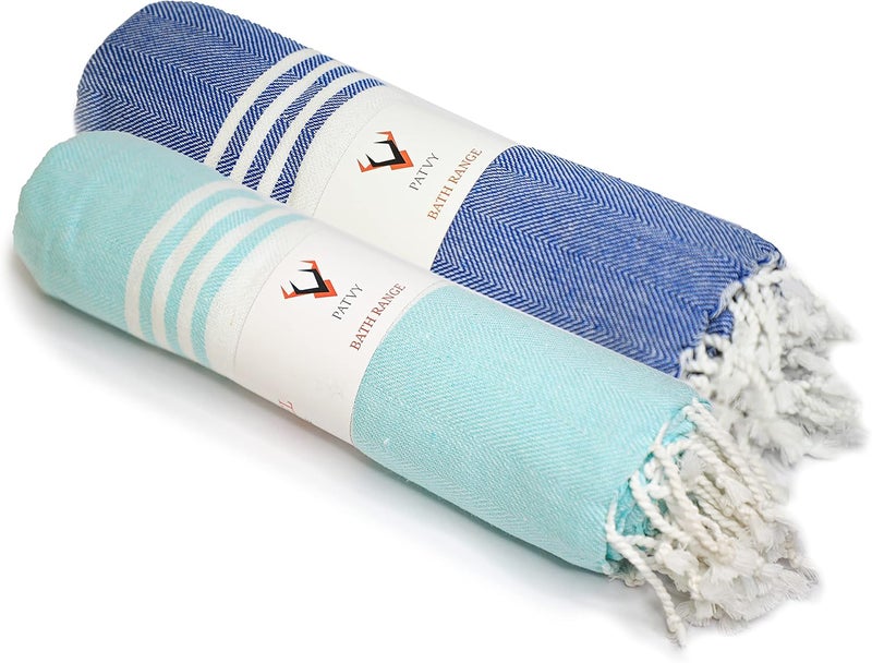 PATVY Bath Towels|Light Weight Turkish Style Bath Towels For Men Large Size Cotton 75X150Cm Quick Absorption&Faster Drying Bath Towel For Women 100% Cotton Pack Of 2, Water Green & Royal Blue, 90 TC - Image 1