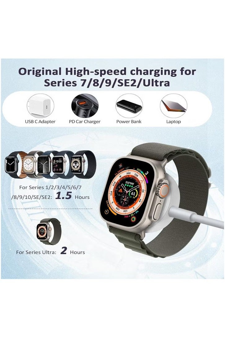 شاحن مغناطيسي سريع لساعة Apple Watch، متوافق مع سلسلة 8/7/6/5/4/3/2/SE، كابل شحن لاسلكي بطول 3.3 قدم (1 متر) لساعة iWatch - شحن محمول وفعال - Image 3