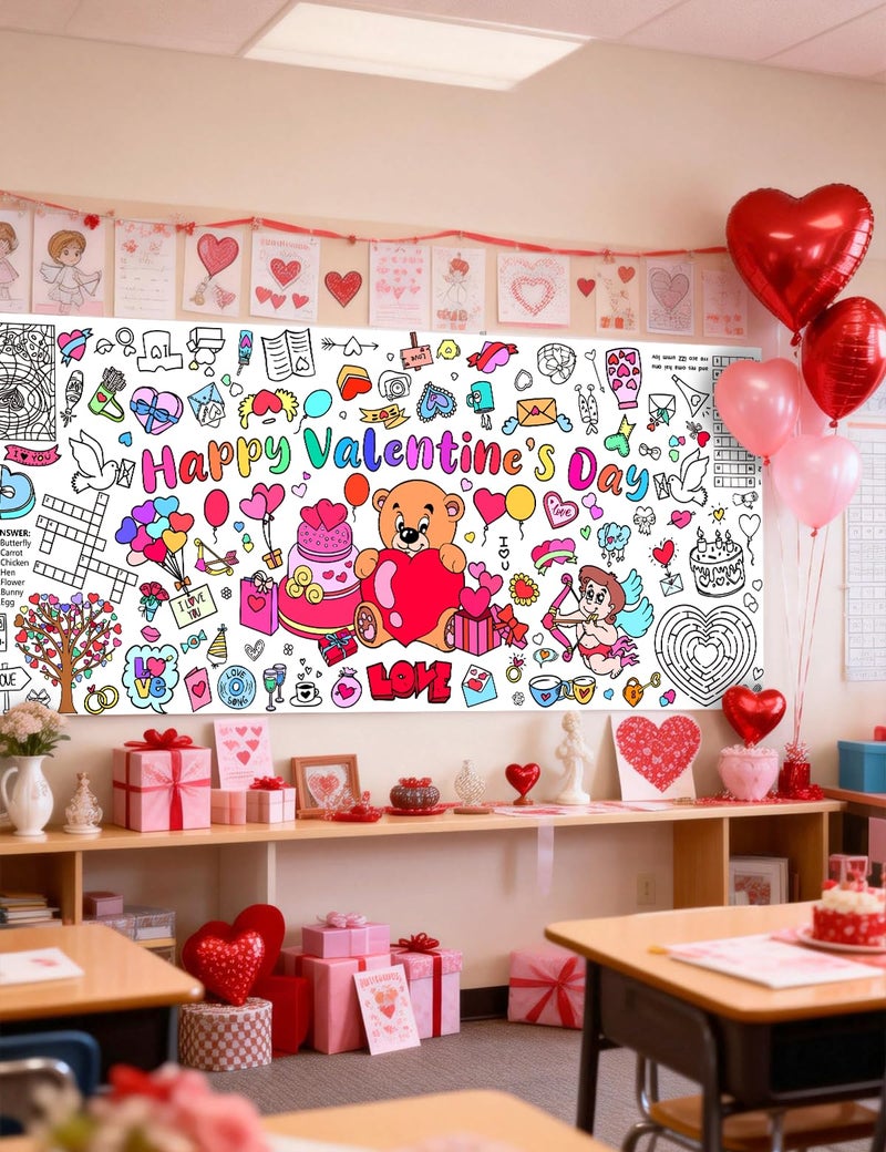Diltik Valentineâ€™s Day Giant Coloring Poster/Tablecloth 30 x 72 Inch Paper Coloring Banner, Happy Valentineâ€™s Day Activity Poster Table Cover for Classroom School Party Decorations - Image 4