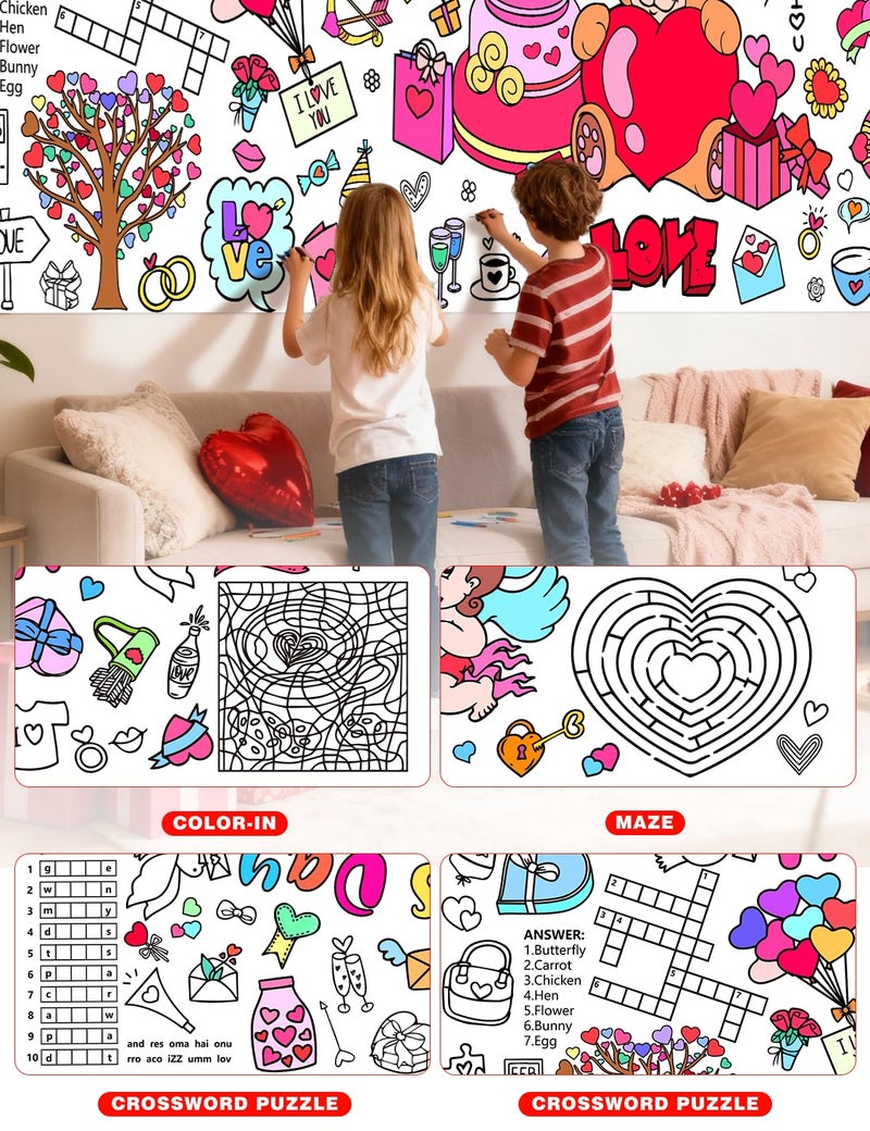 Diltik Valentineâ€™s Day Giant Coloring Poster/Tablecloth 30 x 72 Inch Paper Coloring Banner, Happy Valentineâ€™s Day Activity Poster Table Cover for Classroom School Party Decorations - Image 5