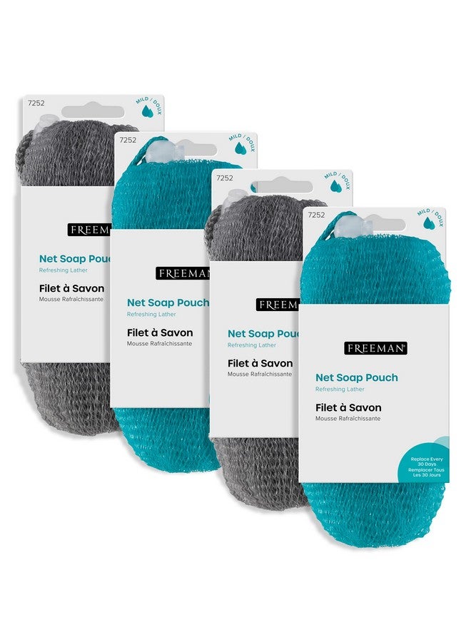 Freeman حقيبة صابون شبكية مقشرة للجسم - ليفة استحمام وتنظيف تزيل الجلد الميت والأوساخ والشوائب لقطع الصابون - شبكة منسوجة لتقشير لطيف - تحضير للتسمير الذاتي - 4 قطع - Image 1
