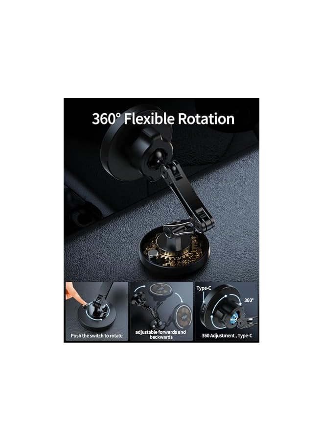 S-TOP 15W Wireless Charger Phone Mount, Electric Vacuum Suction Car Charger, 360° Rotatable Magnetic Phone Holder for iPhone & Android, Compatible with Smooth Surfaces - Image 2