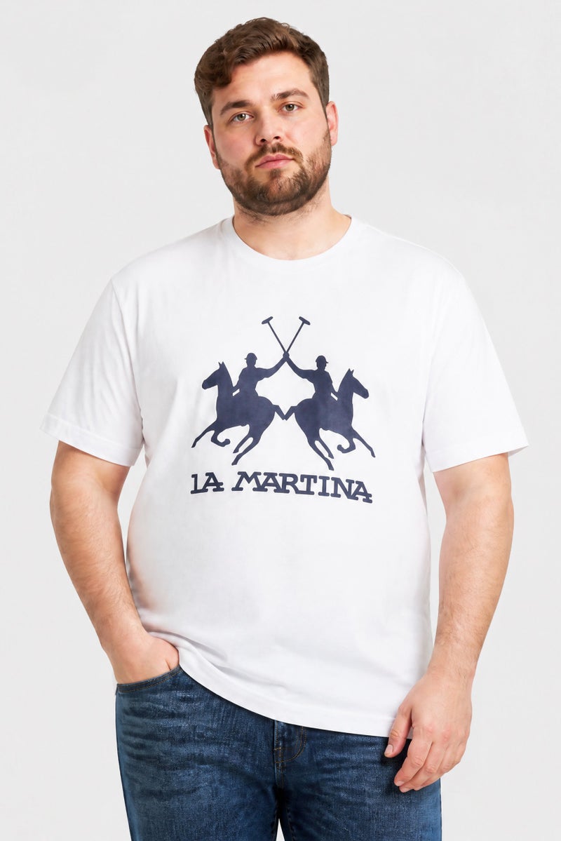 La Martina Men Crew Neck Short Sleeve Brand Logo T-Shirt, White - Image 1