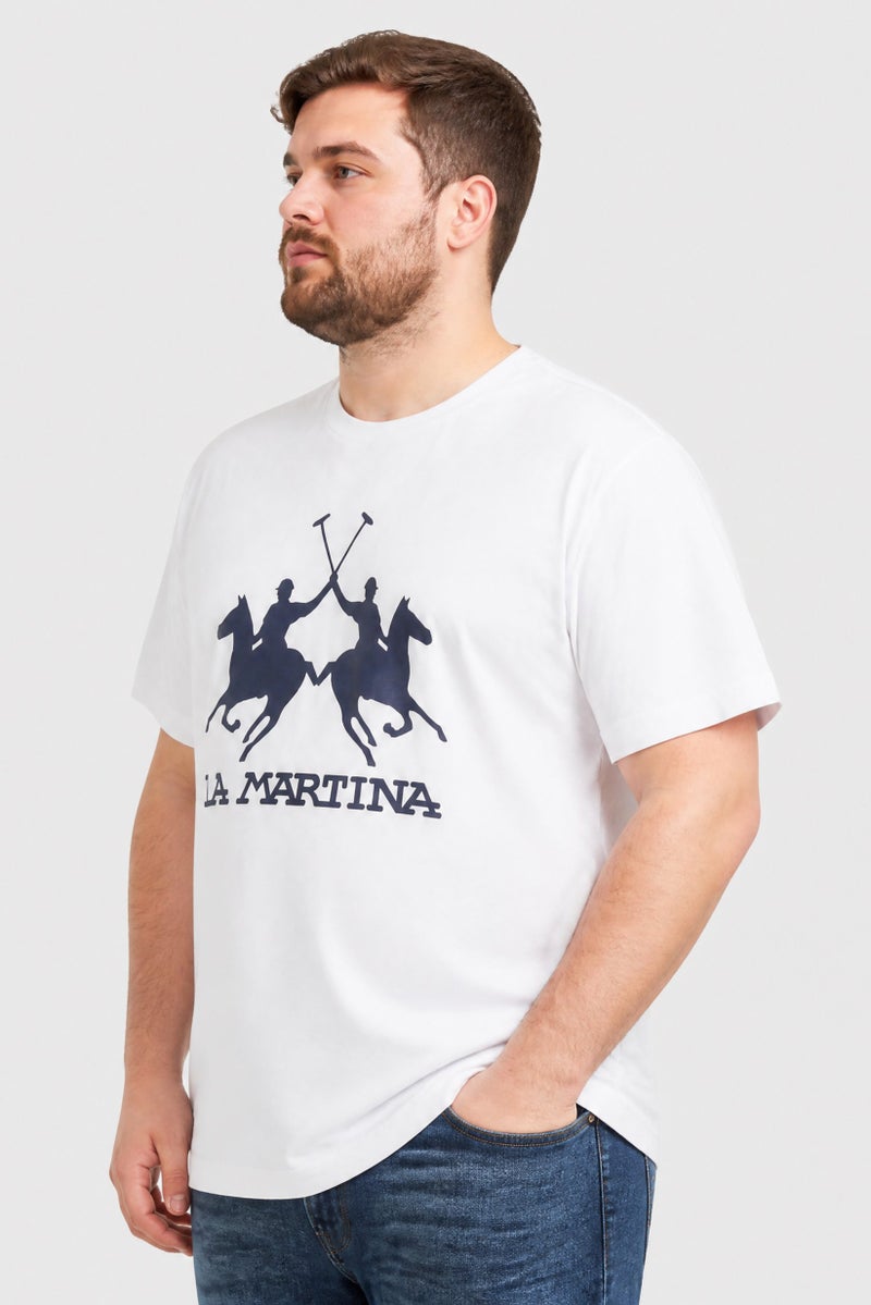 La Martina Men Crew Neck Short Sleeve Brand Logo T-Shirt, White - Image 3