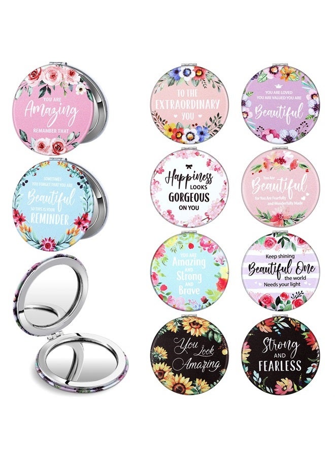 Panelee 10 Pcs Inspirational Compact Mirror Bulk Floral Pocket Mirror Purse Mirror Portable Travel Makeup Mirror, Folding Handheld Double Sided Mirror 1X/2X, Inspirational Gift for Women Girls - Image 1
