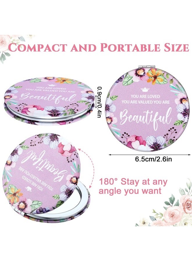 Panelee 10 Pcs Inspirational Compact Mirror Bulk Floral Pocket Mirror Purse Mirror Portable Travel Makeup Mirror, Folding Handheld Double Sided Mirror 1X/2X, Inspirational Gift for Women Girls - Image 4