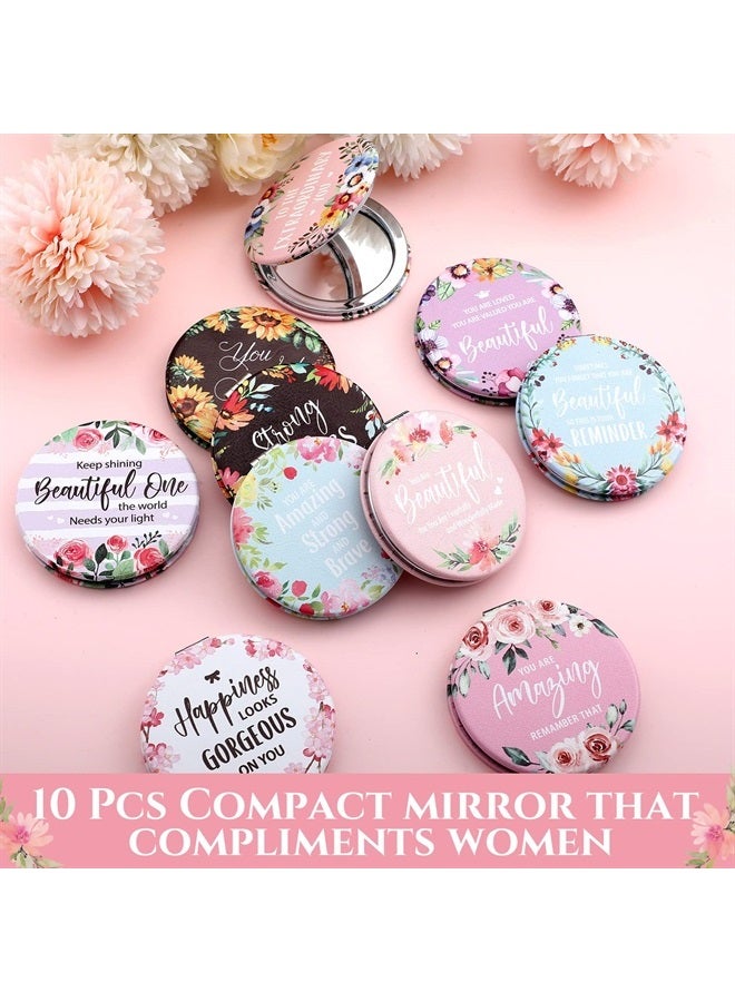Panelee 10 Pcs Inspirational Compact Mirror Bulk Floral Pocket Mirror Purse Mirror Portable Travel Makeup Mirror, Folding Handheld Double Sided Mirror 1X/2X, Inspirational Gift for Women Girls - Image 2