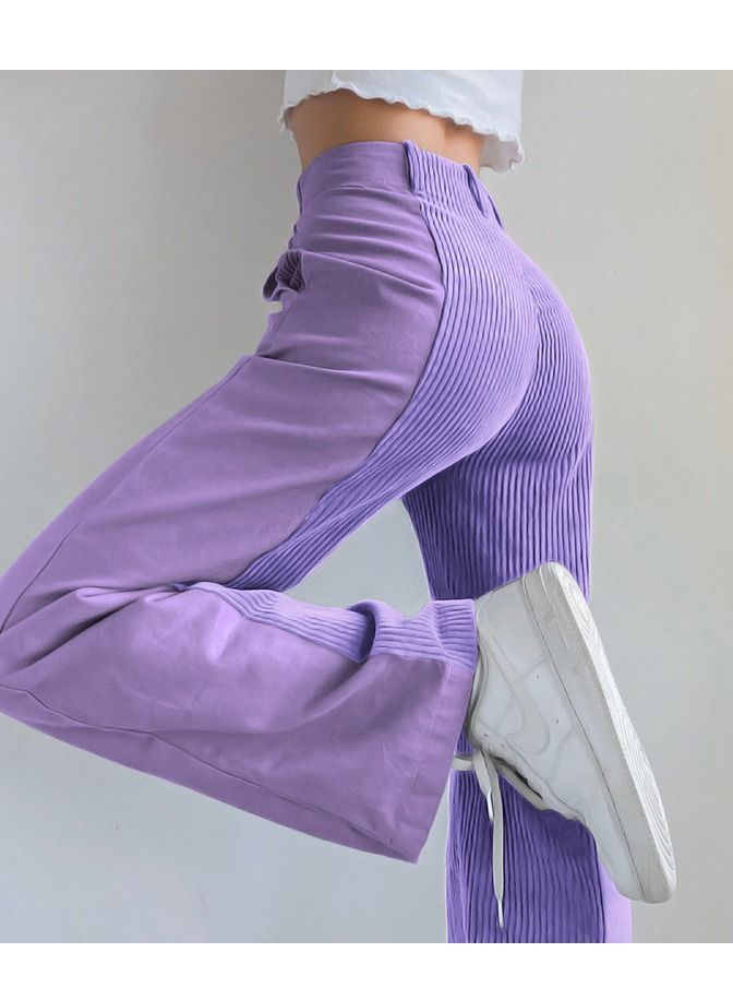 Loquat New Women's Loose Match Color Casual Pants Corduroy Pants  - Image 2