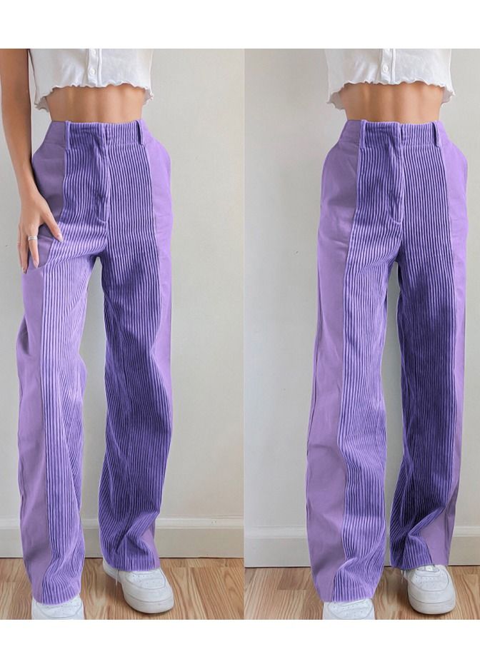 Loquat New Women's Loose Match Color Casual Pants Corduroy Pants  - Image 1