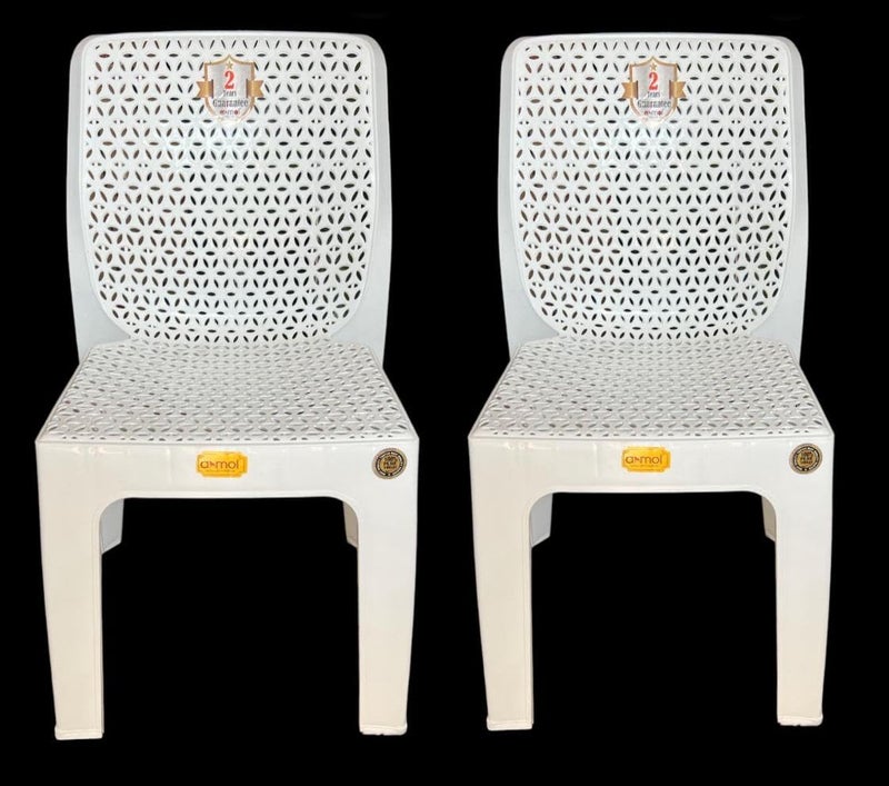 ANMOL Diamond Armless Plastic Chairs for Home Caf Garden Restaurant Heavy Duty Comfortable Plastic Outdoor and Indoor Chairs Weight Bearing Capacity 200 kg Pack of 2 White - Image 1