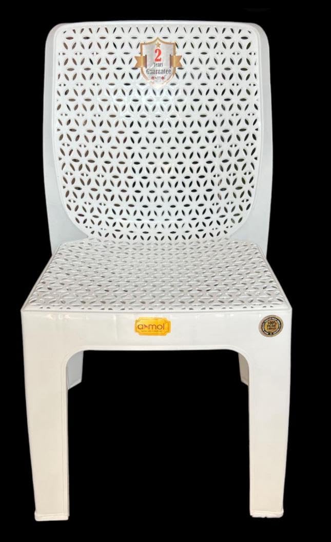 ANMOL Diamond Armless Plastic Chairs for Home Caf Garden Restaurant Heavy Duty Comfortable Plastic Outdoor and Indoor Chairs Weight Bearing Capacity 200 kg Pack of 2 White - Image 2