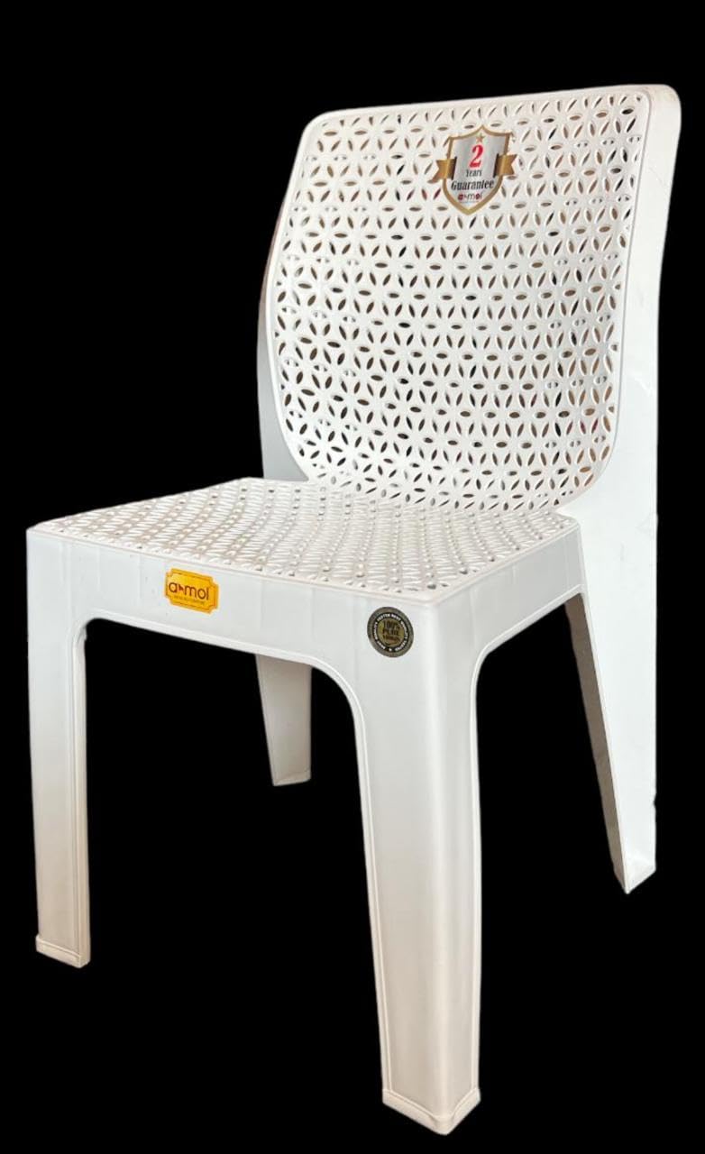 ANMOL Diamond Armless Plastic Chairs for Home Caf Garden Restaurant Heavy Duty Comfortable Plastic Outdoor and Indoor Chairs Weight Bearing Capacity 200 kg Pack of 2 White - Image 3