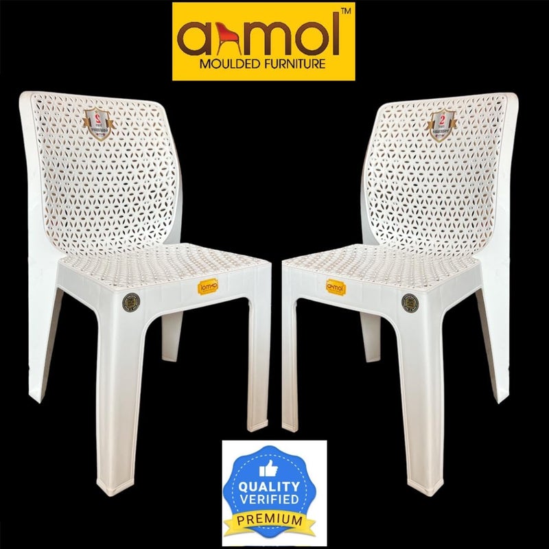 ANMOL Diamond Armless Plastic Chairs for Home Caf Garden Restaurant Heavy Duty Comfortable Plastic Outdoor and Indoor Chairs Weight Bearing Capacity 200 kg Pack of 2 White - Image 4