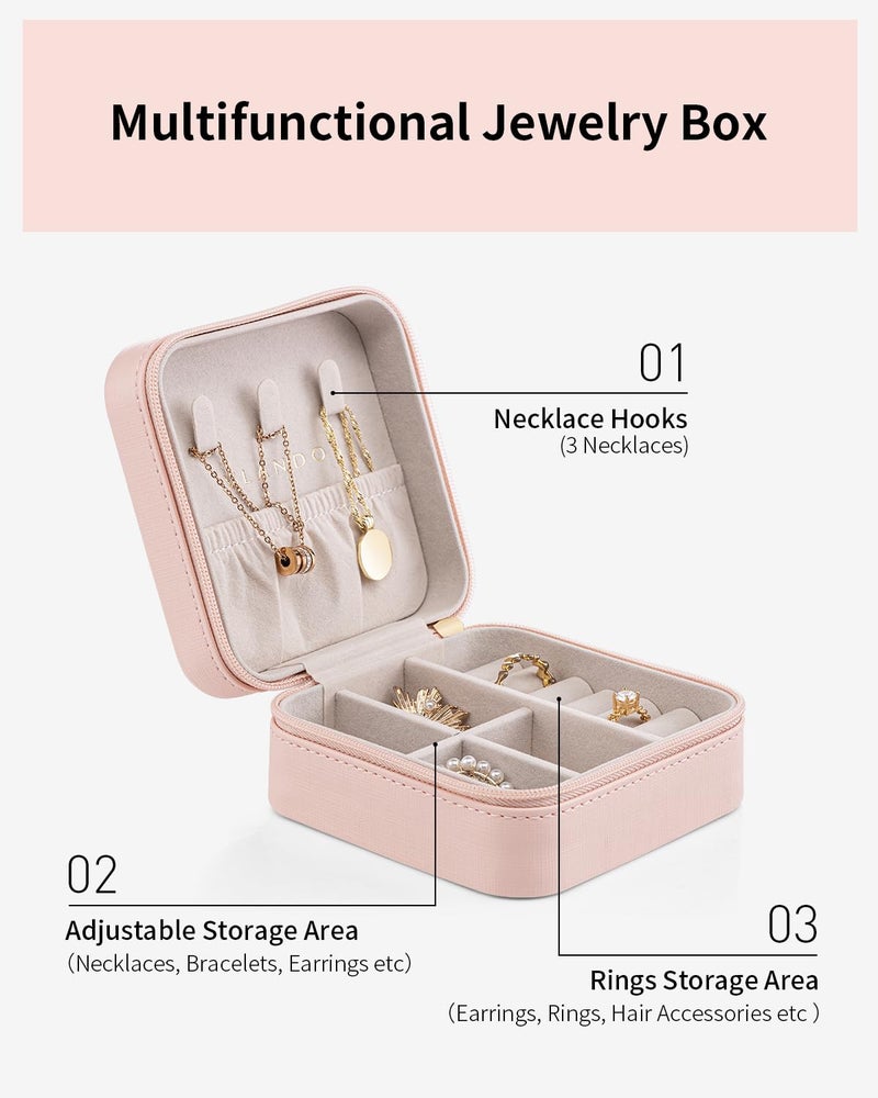 Vlando Travel Jewelry Case - Bridesmaid Gift - Small Jewelry Travel Organizer Box Travel Essentials Christmas Gift for Women Girl - Pink - Image 3