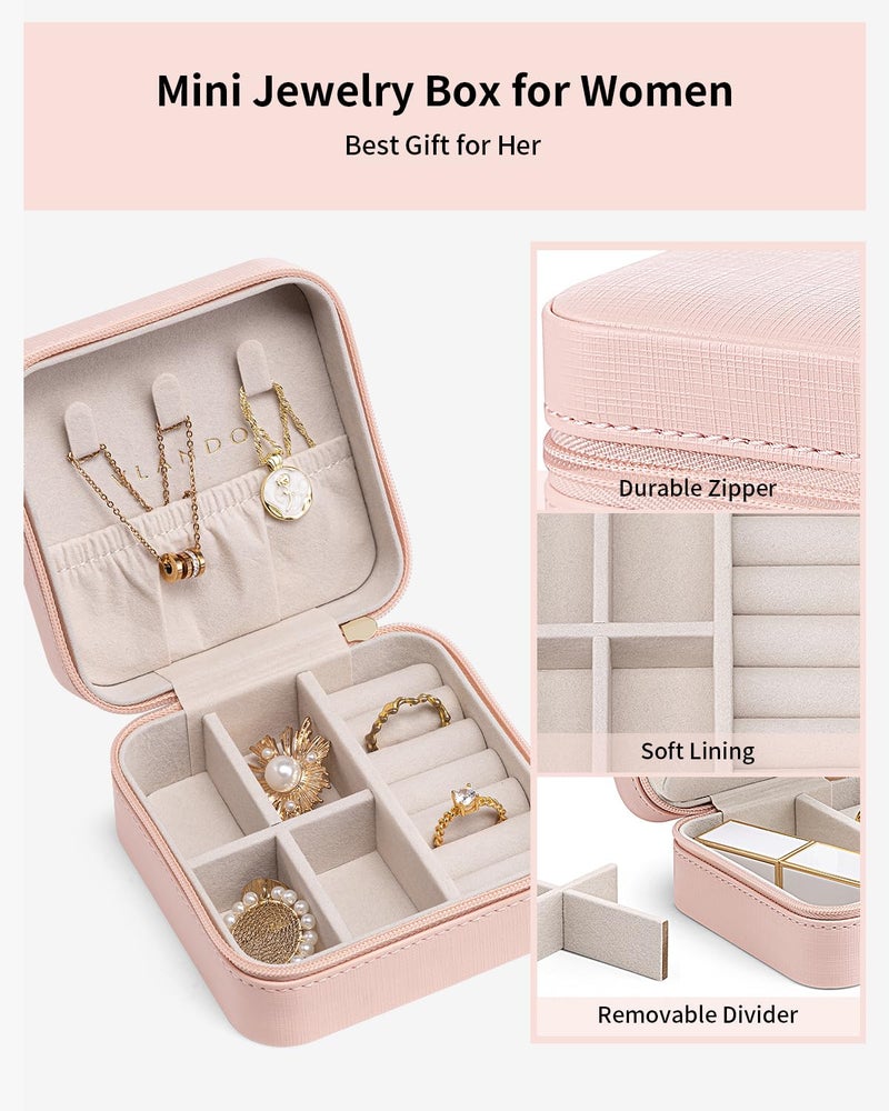 Vlando Travel Jewelry Case - Bridesmaid Gift - Small Jewelry Travel Organizer Box Travel Essentials Christmas Gift for Women Girl - Pink - Image 4