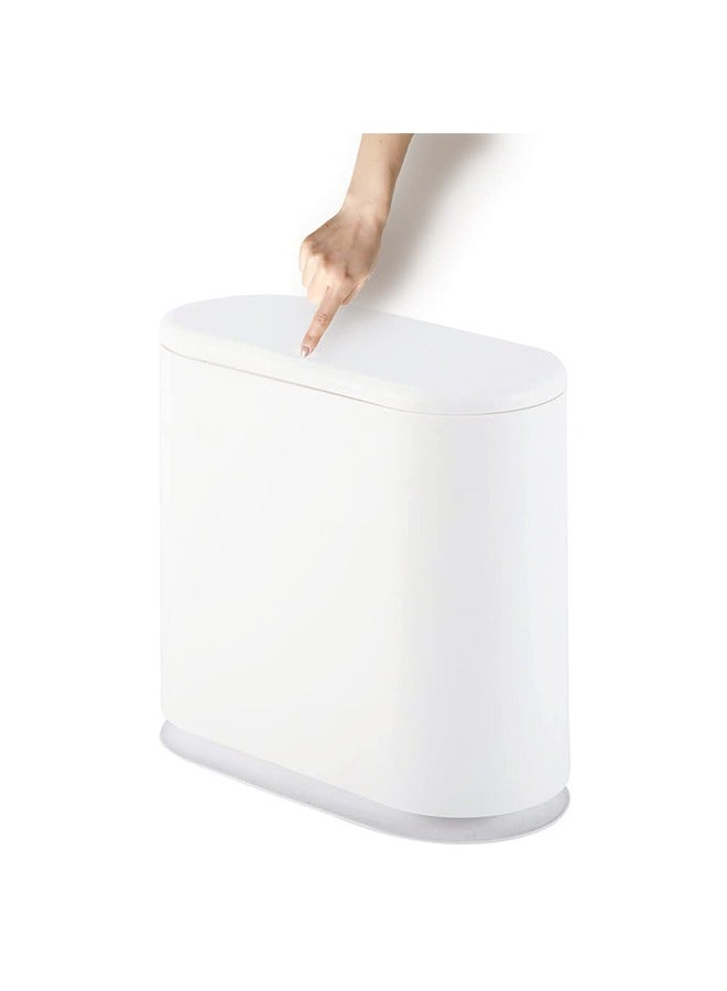 LENND LENND 10 Liter Rectangular Plastic Trash Can Wastebasket with Press Type Lid, Garbage Container Bin for Bathroom,Powder Room,Bedroom,Kitchen,Craft Room,Office (White)  - Image 1